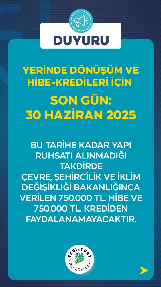 Yerinde Dönüşüm ve Hibe-Kredileri İçin Son Gün 30 Haziran 2025