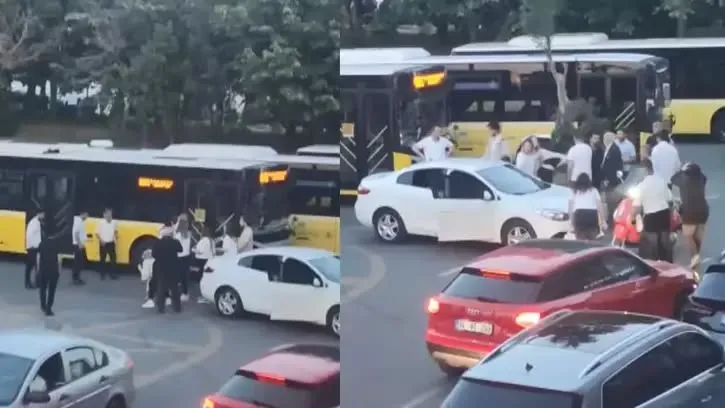 Sarıyer’de sürücülerin tekme tokat park yeri kavgası kamerada