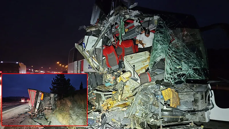 TAG Otoyolu Tarsus geçişinde yolcu otobüsü TIR