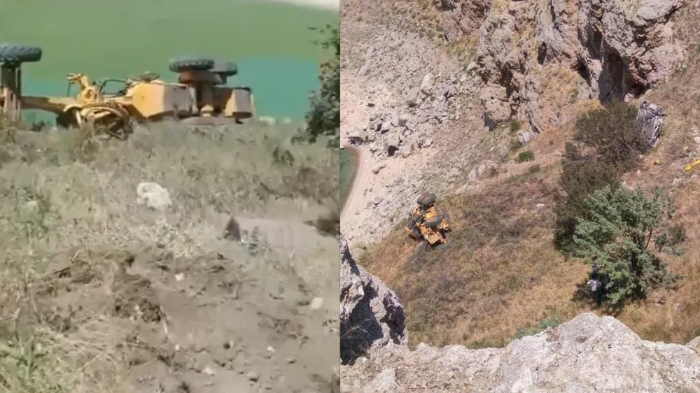 Freni çekilmeyen greyder, otomobili uçuruma sürükledi 1 ölü, 1 yaralı