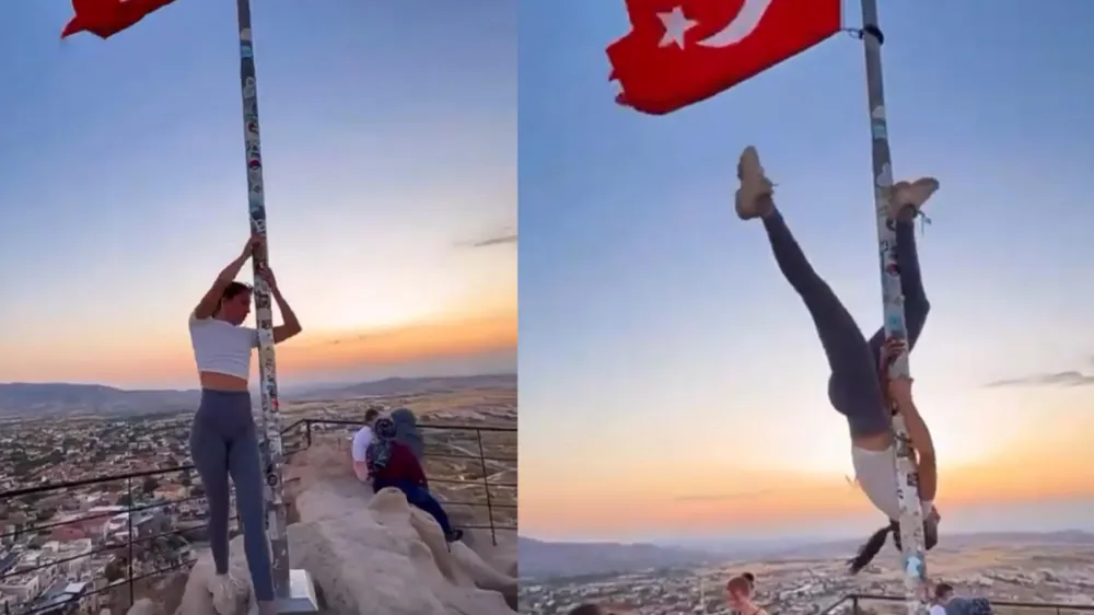Kapadokya’da bayrak direğinde dans eden turiste soruşturma