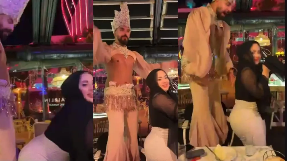 Eğlence mekanında zenneyle dans eden tesettürlü kadın tutuklandı